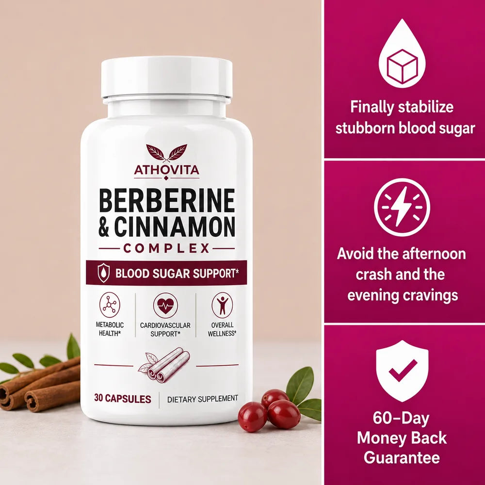 Finally Lower Stubborn Blood Sugar With Athovita’s Berberine & Cinnamon Complex.