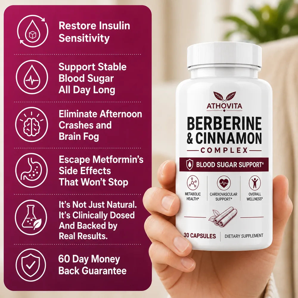 Finally Lower Stubborn Blood Sugar With Athovita’s Berberine & Cinnamon Complex.