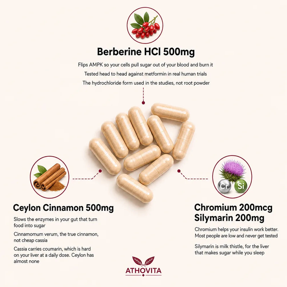 Finally Lower Stubborn Blood Sugar With Athovita’s Berberine & Cinnamon Complex.