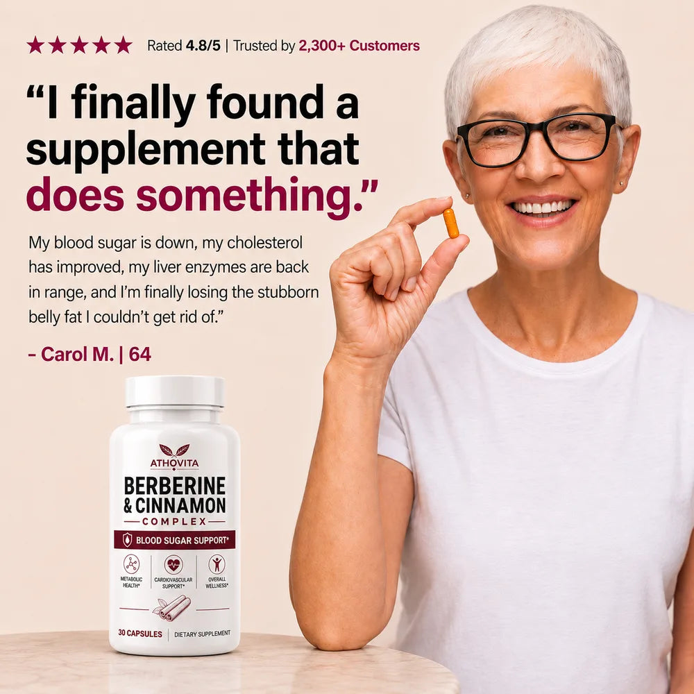 Finally Lower Stubborn Blood Sugar With Athovita’s Berberine & Cinnamon Complex.