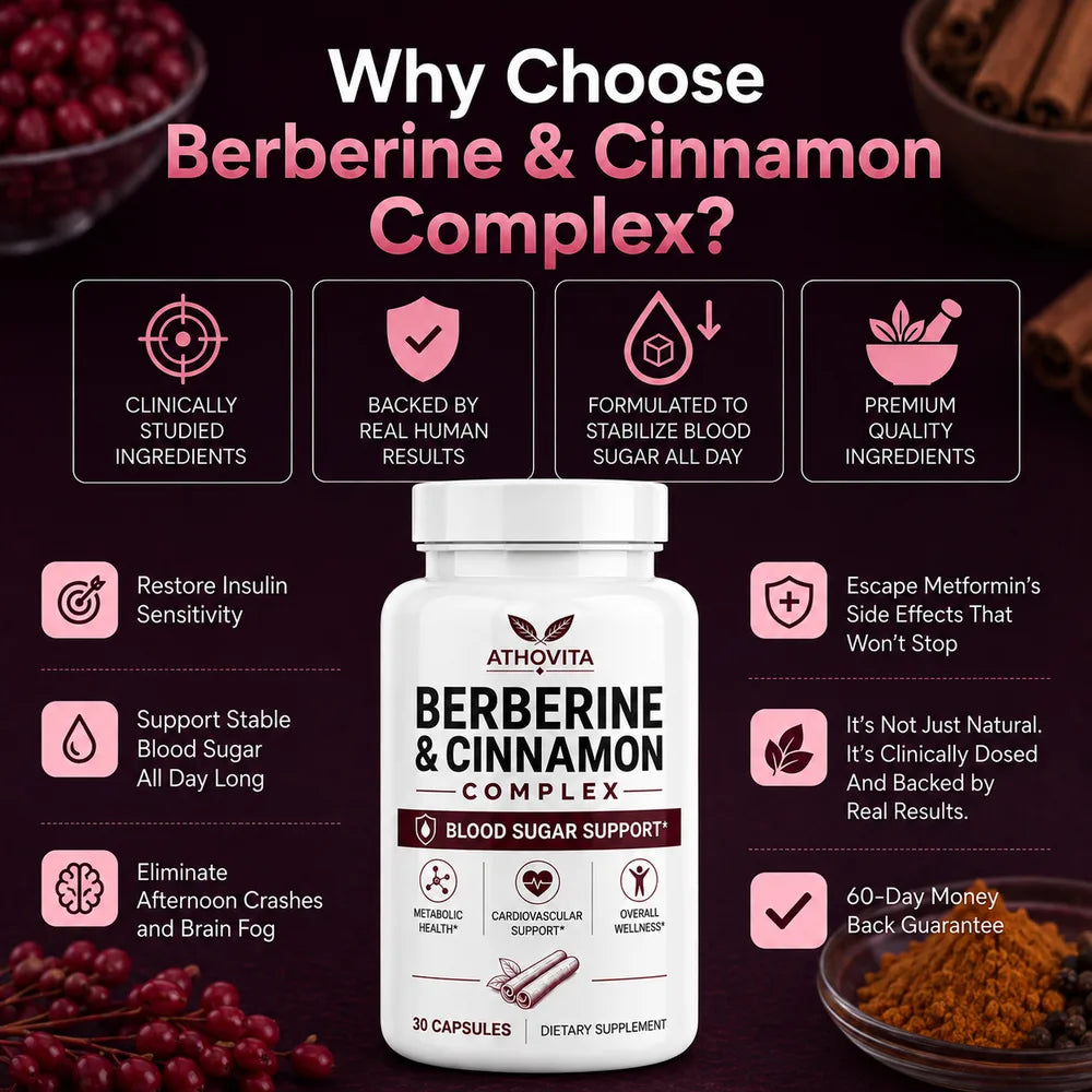 Finally Lower Stubborn Blood Sugar With Athovita’s Berberine & Cinnamon Complex.
